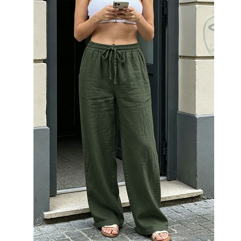 👖🌿 Avslappnade raka byxor med hög midja och fickor– Snygg Komfort för Varje Dag ✨