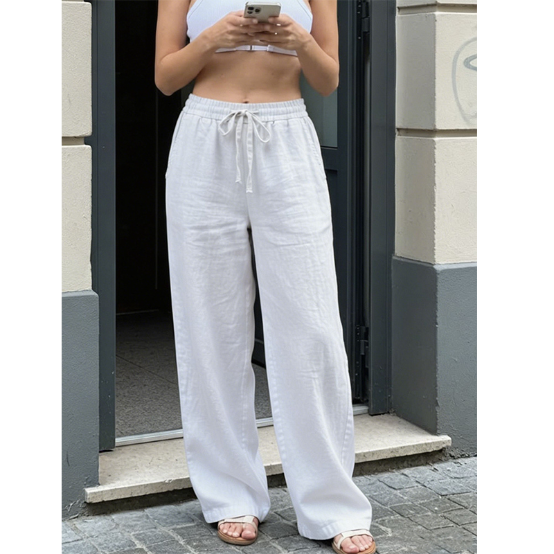 👖🌿 Avslappnade raka byxor med hög midja och fickor– Snygg Komfort för Varje Dag ✨