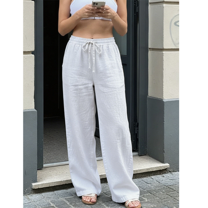 👖🌿 Avslappnade raka byxor med hög midja och fickor– Snygg Komfort för Varje Dag ✨