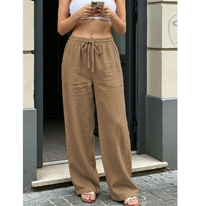 👖🌿 Avslappnade raka byxor med hög midja och fickor– Snygg Komfort för Varje Dag ✨