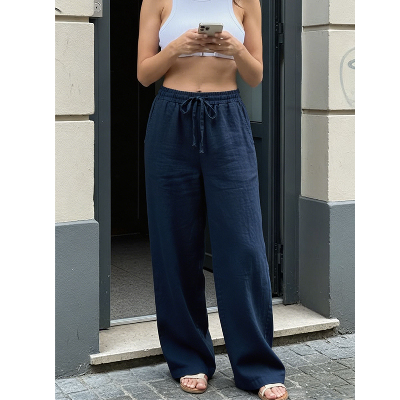 👖🌿 Avslappnade raka byxor med hög midja och fickor– Snygg Komfort för Varje Dag ✨