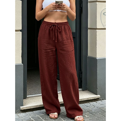 👖🌿 Avslappnade raka byxor med hög midja och fickor– Snygg Komfort för Varje Dag ✨
