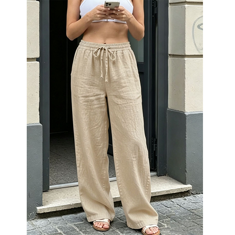 👖🌿 Avslappnade raka byxor med hög midja och fickor– Snygg Komfort för Varje Dag ✨