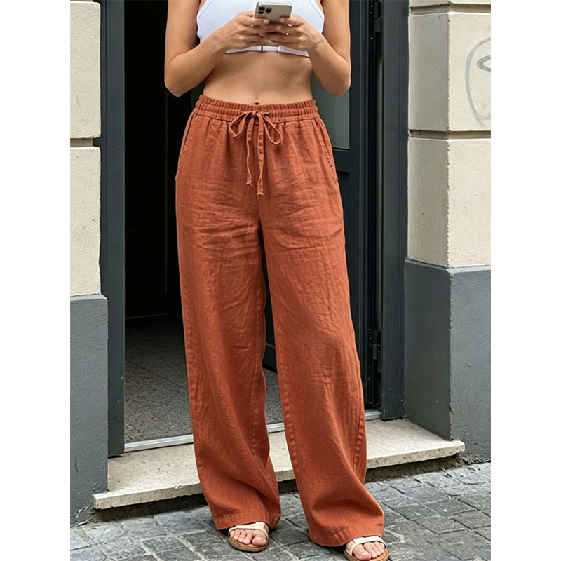👖🌿 Avslappnade raka byxor med hög midja och fickor– Snygg Komfort för Varje Dag ✨