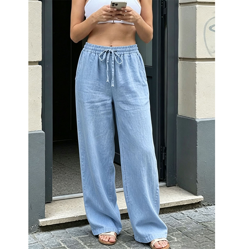 👖🌿 Avslappnade raka byxor med hög midja och fickor– Snygg Komfort för Varje Dag ✨