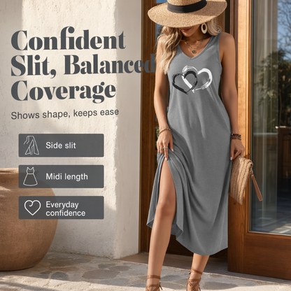 ❤️✨ Enfärgad V-ringad klänning med hjärtprint – enkel stil med feminin charm!💕