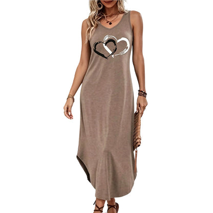 ❤️✨ Enfärgad V-ringad klänning med hjärtprint – enkel stil med feminin charm!💕