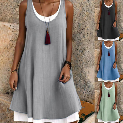 👗 Vestito lungo da donna finto due pezzi senza maniche – eleganza e stile in un solo capo! ✨🌸💃