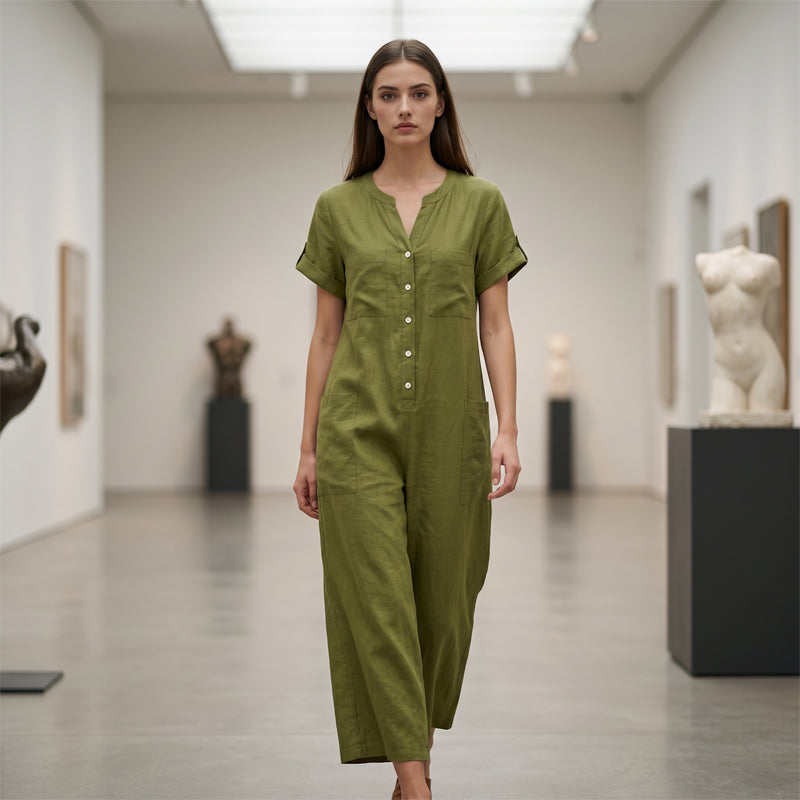 💛✨Jumpsuit för damer i ledig stil med korta ärmar och vida ben – Stilren komfort med vida ben & avslappnad passform