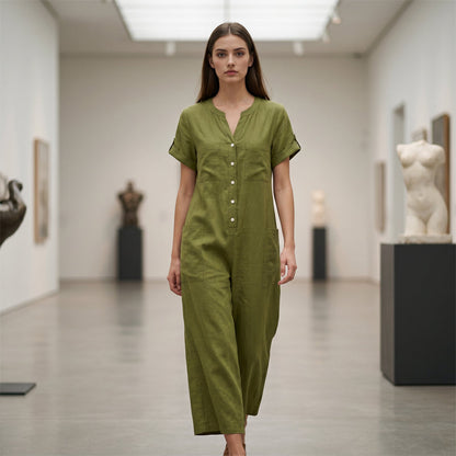 💛✨Jumpsuit för damer i ledig stil med korta ärmar och vida ben – Stilren komfort med vida ben & avslappnad passform