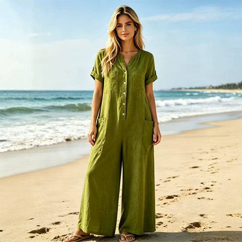 💛✨Jumpsuit för damer i ledig stil med korta ärmar och vida ben – Stilren komfort med vida ben & avslappnad passform