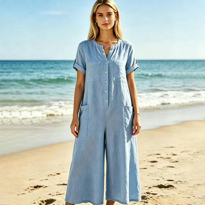 💛✨Jumpsuit för damer i ledig stil med korta ärmar och vida ben – Stilren komfort med vida ben & avslappnad passform