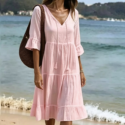 🌸 Säsongens favorit :  Sommarklänning för damer i A-linje med lager-på-lager-design och tofsar✨