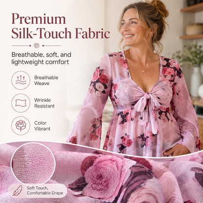 🔥Sommarens bästsäljare🔥🌸 Blus med blommönster och fyrkantig halsringning samt knytdetalj framtill
