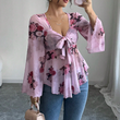 🔥Sommarens bästsäljare🔥🌸 Blus med blommönster och fyrkantig halsringning samt knytdetalj framtill