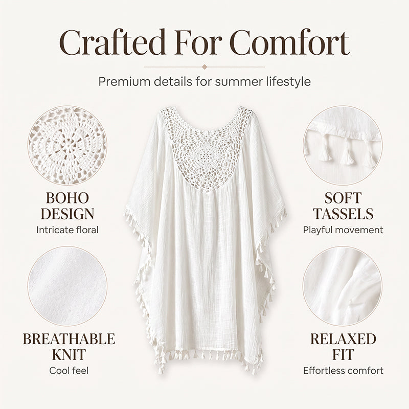✨Nyhet✨🌊Luftigt patchwork-strandplagg med boho-fransar – sommarens perfekta semesterlook! ☀️