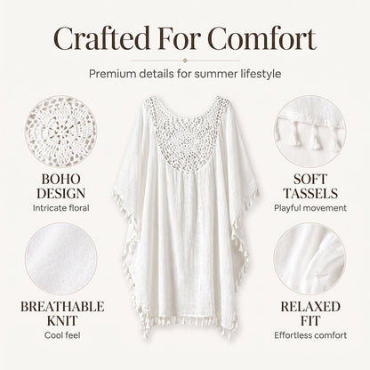 ✨Nyhet✨🌊Luftigt patchwork-strandplagg med boho-fransar – sommarens perfekta semesterlook! ☀️