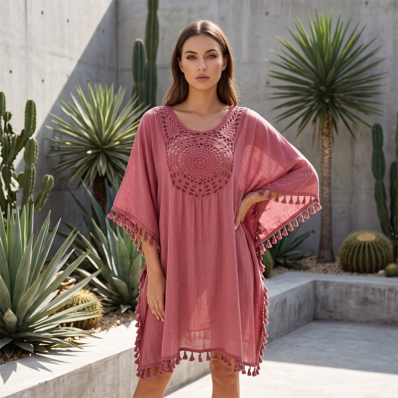 ✨Nyhet✨🌊Luftigt patchwork-strandplagg med boho-fransar – sommarens perfekta semesterlook! ☀️
