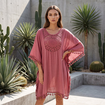 ✨Nyhet✨🌊Luftigt patchwork-strandplagg med boho-fransar – sommarens perfekta semesterlook! ☀️