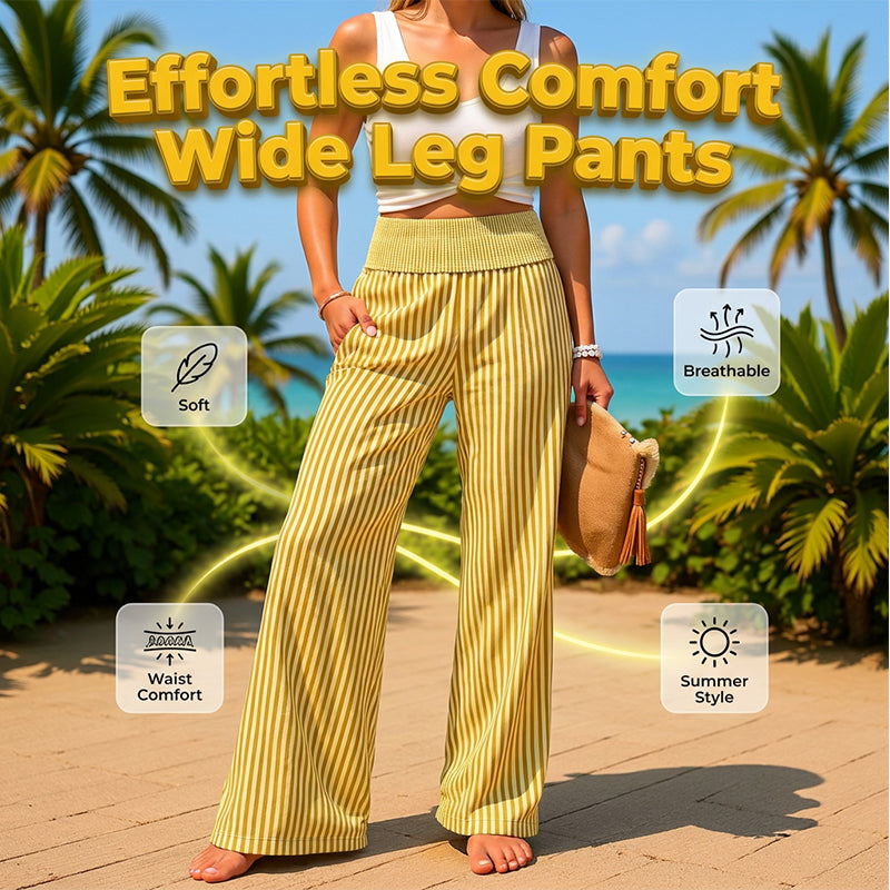 🌿✨Randiga vida byxor med perfekt passform – Randiga byxor i gingham med smockad midja för damer👖