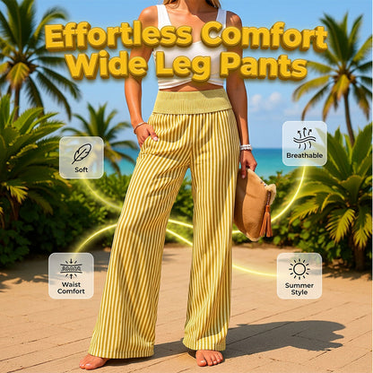 🌿✨Randiga vida byxor med perfekt passform – Randiga byxor i gingham med smockad midja för damer👖
