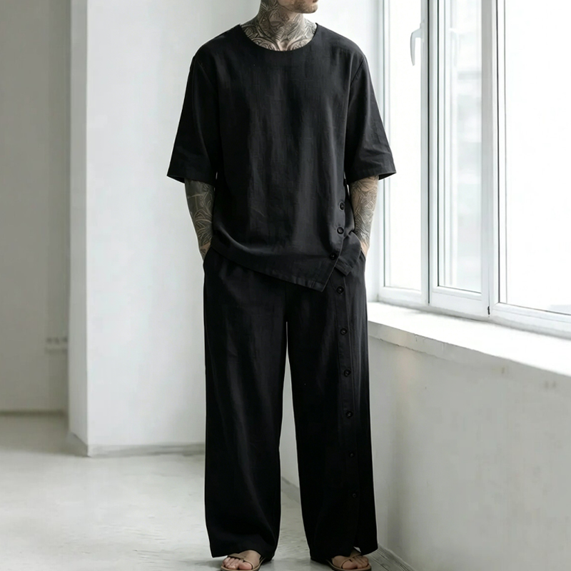 👕 2-delat set med skjorta och byxor i casualstil för män – Skjorta & byxor för en avslappnad och snygg look ☀️