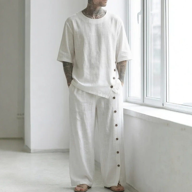 👕 2-delat set med skjorta och byxor i casualstil för män – Skjorta & byxor för en avslappnad och snygg look ☀️