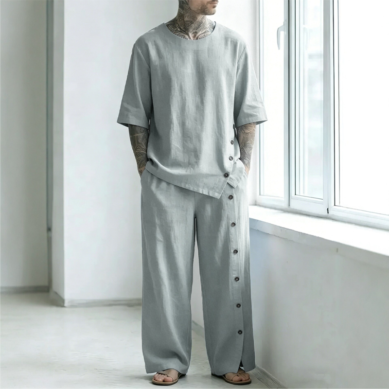 👕 2-delat set med skjorta och byxor i casualstil för män – Skjorta & byxor för en avslappnad och snygg look ☀️