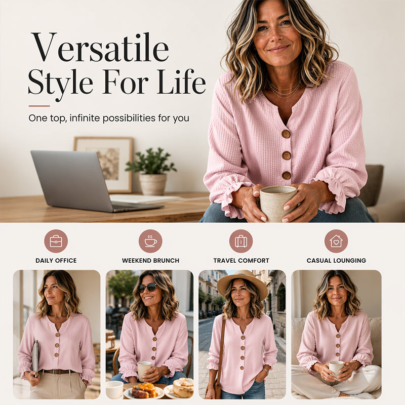 Nyhet✨ 👚 Klassisk långärmad topp i våffelstickning – tidlös stil och skön rörelsefrihet