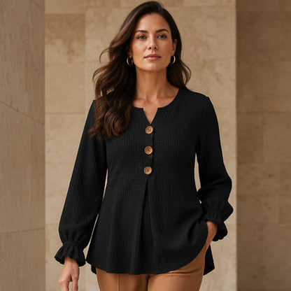 Nyhet✨ 👚 Klassisk långärmad topp i våffelstickning – tidlös stil och skön rörelsefrihet