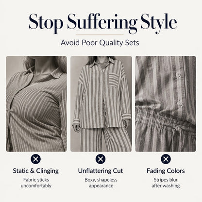 🔥 55% RABATT! ✨Women's Casual Striped Two-Piece Set – Elegant komfort som passar hela dagen 🌿