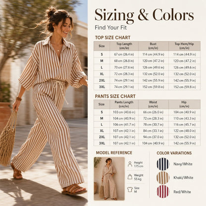 🔥 55% RABATT! ✨Women's Casual Striped Two-Piece Set – Elegant komfort som passar hela dagen 🌿