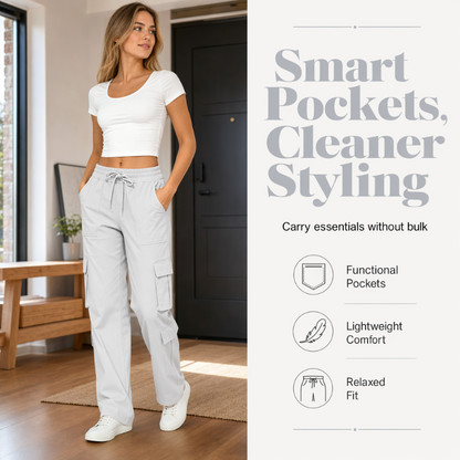 🔥 50% RABATT! ✨ Trendiga cargobyxor för kvinnor – Komfort, smarta fickor & perfekt vardagsstil 🤍