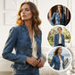 Giacca in denim da donna con volant e apertura frontale