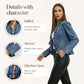 Giacca in denim da donna con volant e apertura frontale
