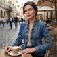 Giacca in denim da donna con volant e apertura frontale