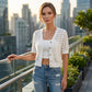 Women's Short Sleeve Hollow-Out Knit Cardigan