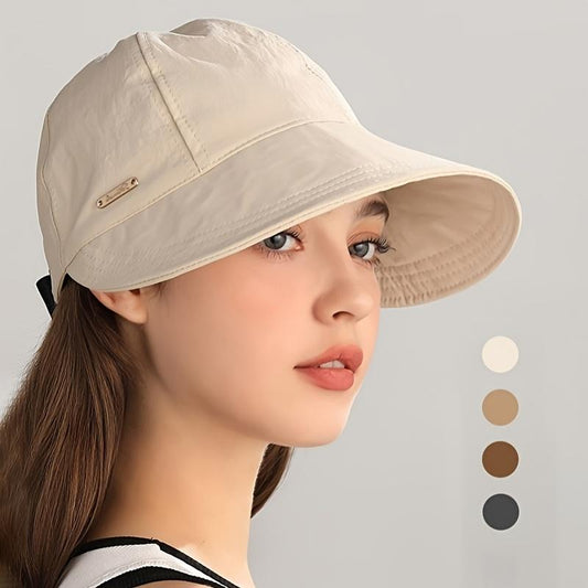 Women's Wide Brim Sun Visor Hat - UPF 50+ Open Top Cap for Ponytails, Golf, and Beach