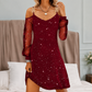 ⭐Abito elegante da donna con scollo a spalle scoperte e maniche in rete ❤️