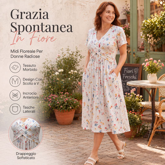 🌸Abito da donna con scollo a V, stampa floreale e vita arricciata✨ Eleganza Floreale, Femminilità Senza Tempo