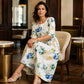 👗🌸 Abito elegante da donna con stampa floreale, scollo tondo e maniche lunghe