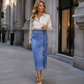 Gonna di jeans vintage da donna con allacciatura laterale a drappeggio