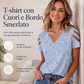 🌸 T-Shirt Donna Elegante con Scollo a V, Bordi Ondulati e Stampa Cuore – Stile Femminile Chic