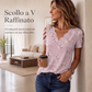 🌸 T-Shirt Donna Elegante con Scollo a V, Bordi Ondulati e Stampa Cuore – Stile Femminile Chic