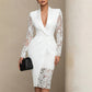 🥂Abito aderente da donna elegante con scollo a V e maniche in pizzo– Stile Raffinato per Occasioni Speciali