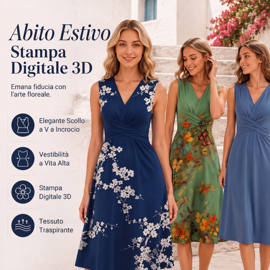 🌸 Abito Midi Donna Estivo con Stampa Floreale e Scollo a V – Eleganza Femminile Senza Tempo