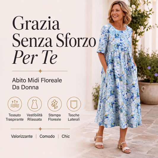 👗🌸 Abito elegante da donna con stampa floreale, scollo tondo e maniche lunghe