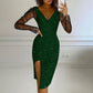🌙Abito bodycon glitterato da donna con maniche in mesh– Look Glamour e Femminile per Occasioni Speciali
