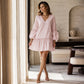 ✨Abito largo da donna a righe, scollo a V, maniche lunghe a lanterna– Stile Chic e Comfort Quotidiano