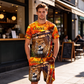 Completo t-shirt e pantaloncini casual da uomo con stampa animale